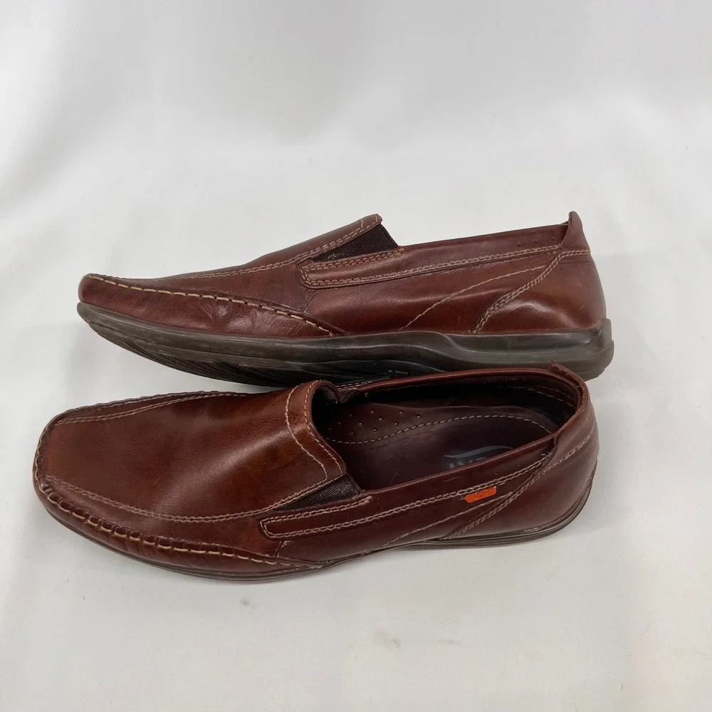 Flexi Mens Brown Leather Slip On Moc Toe Loafers Made in Mexico Size 10